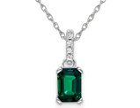 1.00 Carat (ctw) Lab-Created Emerald Pendant Necklace in 10K White Gold with Chain and Accent Diamonds